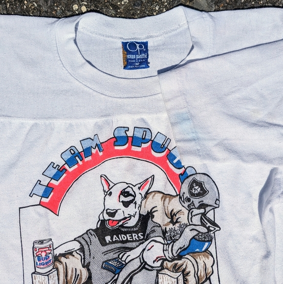 Vintage 80s Spuds MacKenzie Single Stitch T Shirt Raiders NFL Retro M - Picture 2 of 4